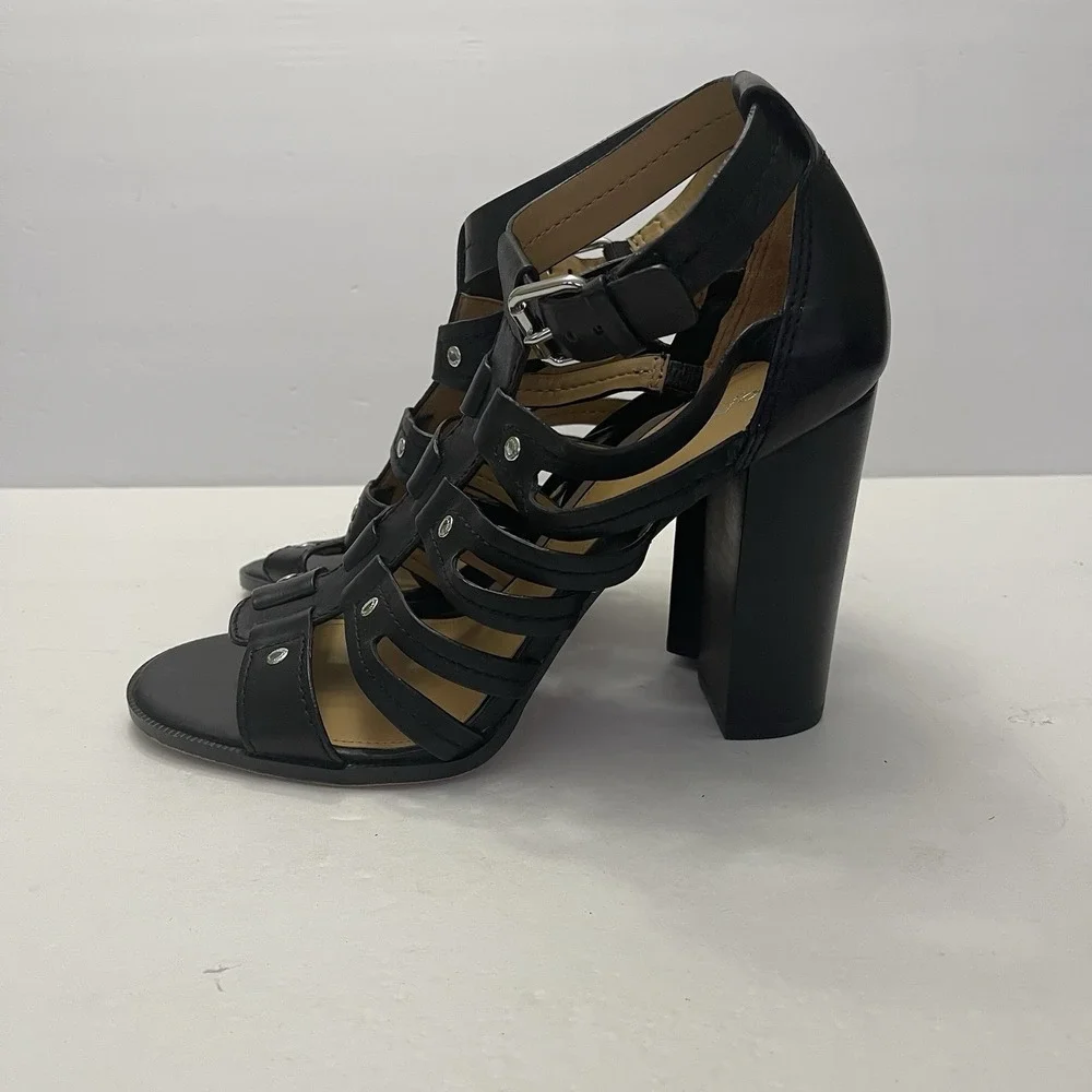 Coach Ginny Gladiator Black Leather Heels Sandals Womens 9.5 B Strappy Studded - Picture 5 of 10